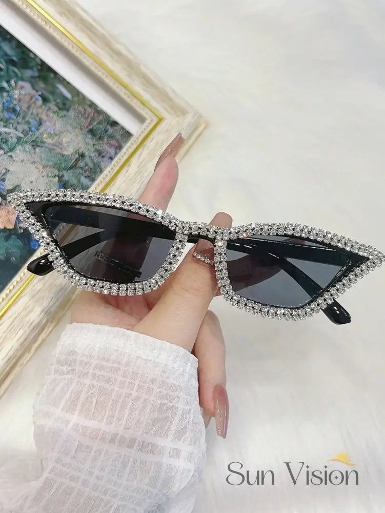 Óculos de Sol Gatinho com Strass Estilo Fashion Luxuoso Óculos de Sol