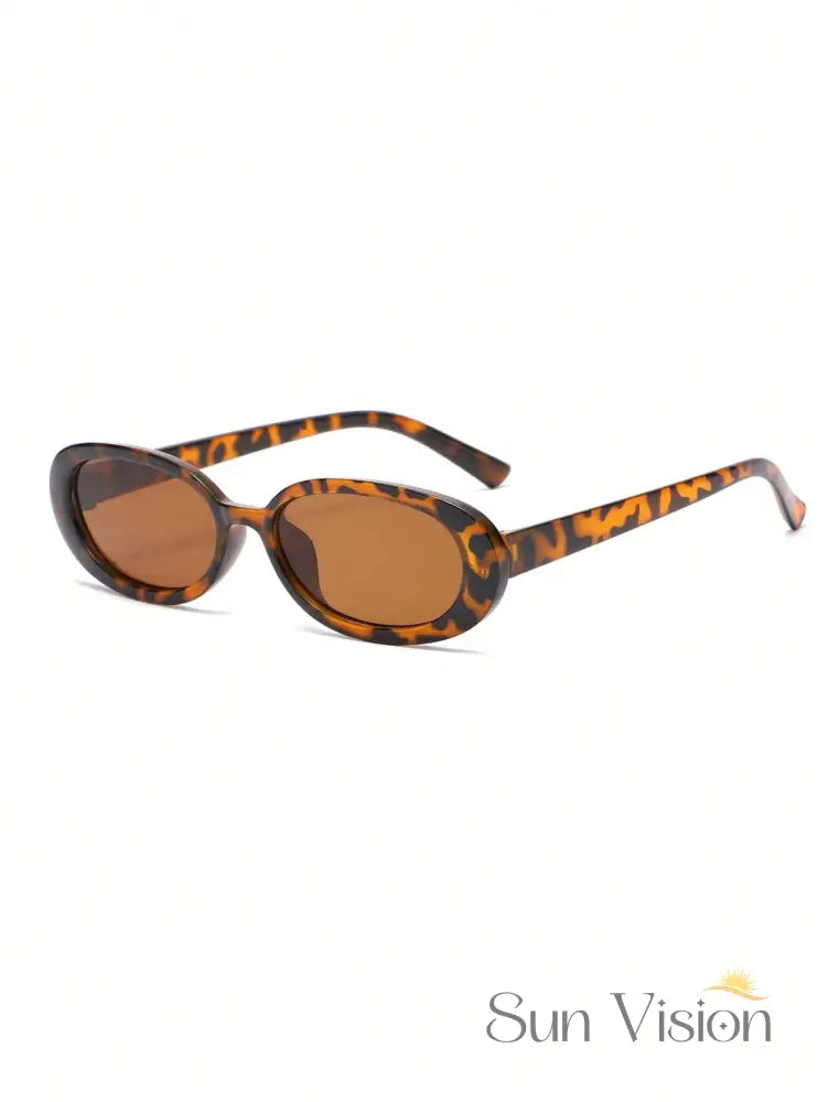 Óculos de Sol Oval Vintage Feminino com Proteção UV Leopardo Óculos de Sol