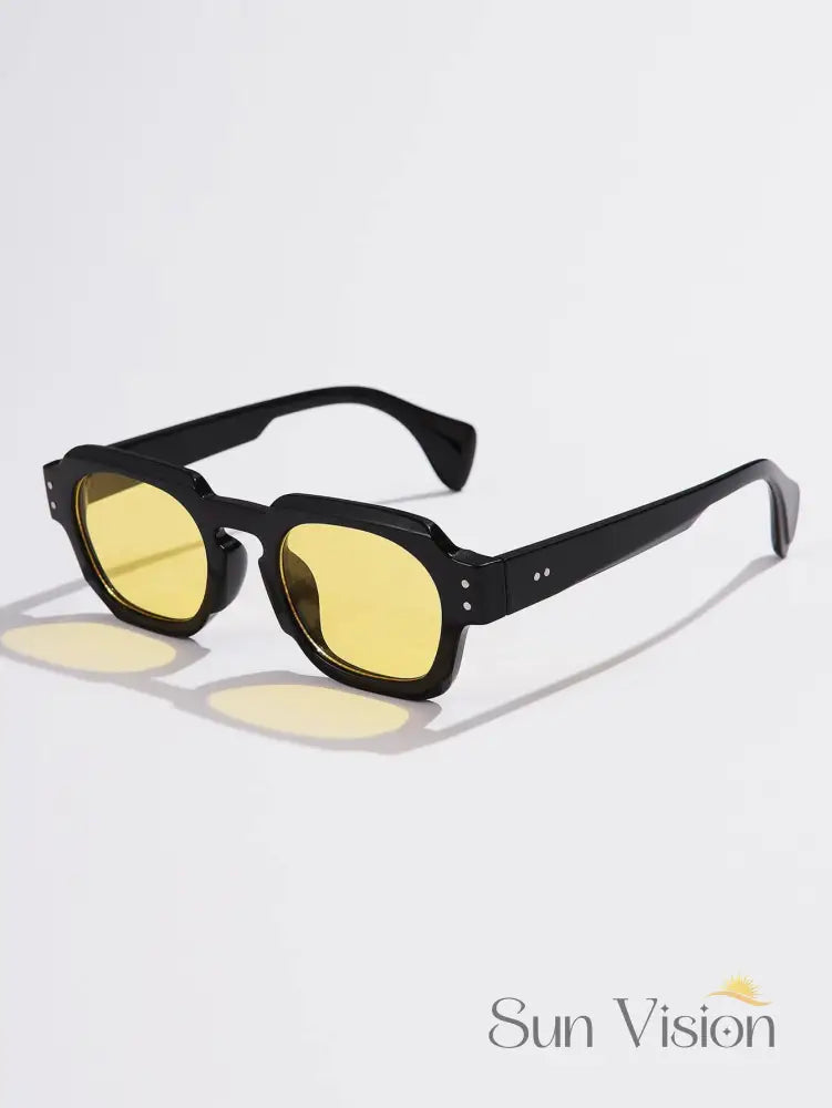 Óculos de Sol Retrô Quadrado com Lentes Coloridas Amarelo Óculos de Sol